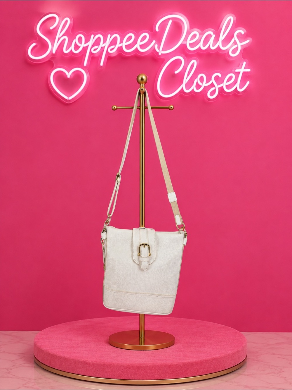 Cream Pebble Texture Crossbody Shoulder Bag Adjustable Strap Zip Pouch